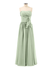 lange trägerloser Ausschnitt Chiffon Brautjungfernkleid Staubiges Salbei