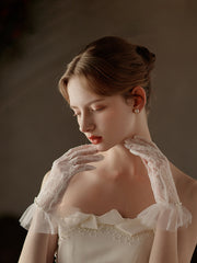 Durchsichtige Chiffon Spitzenhandschuhe Mit Perlenverzierung