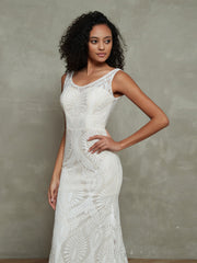 Meerjungfrau Spitze Boho Brautkleider mit Kapelle-Schleppe Elfenbein