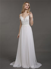 Spaghettiträger Chiffon Einfach Brautkleid Champagner