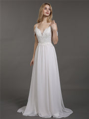 Spaghettiträger Chiffon Einfach Brautkleid Weiß