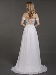 Spaghettiträger Chiffon Einfach Brautkleid Weiß