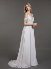 Spaghettiträger Chiffon Einfach Brautkleid Weiß