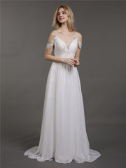 Spaghettiträger Chiffon Einfach Brautkleid Weiß