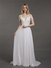 Spaghettiträger Chiffon Einfach Brautkleid Weiß