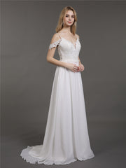 Spaghettiträger Chiffon Einfach Brautkleid Elfenbein