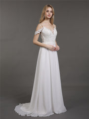 Spaghettiträger Chiffon Einfach Brautkleid Weiß