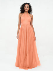 Illusion Halfter Tüll Maxi Boho Kleider Papaya