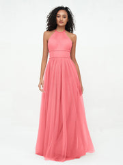 Illusion Halfter Tüll Maxi Boho Kleider Wassermelone