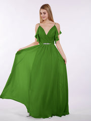 Spaghettiträger Chiffon Kleid mit V-Ausschnitt Moos