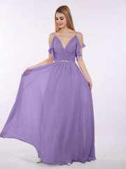 Spaghettiträger Chiffon Kleid mit V-Ausschnitt Tahiti