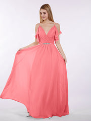 Spaghettiträger Chiffon Kleid mit V-Ausschnitt Wassermelone