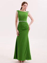 Chiffon Etui Kleid mit Perlenstickerei Bund Moos