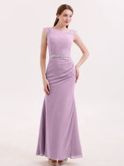 Chiffon Etui Kleid mit Perlenstickerei Bund Blauregen