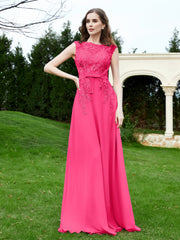 Elegant Illusion Spitze Applique Kleid mit Knöpfen Fuchsia