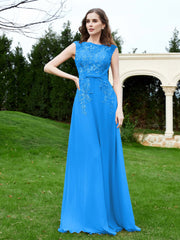 Elegant Illusion Spitze Applique Kleid mit Knöpfen Meerblau