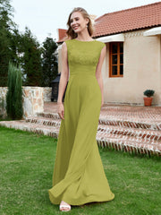 Chiffon und Spitze Bodenlang A-Linie Kleid Klee