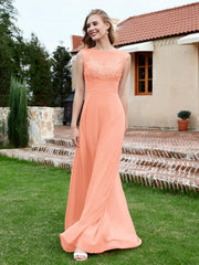 Chiffon und Spitze Bodenlang A-Linie Kleid Koralle
