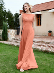 Chiffon und Spitze Bodenlang A-Linie Kleid Papaya