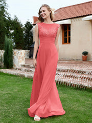 Chiffon und Spitze Bodenlang A-Linie Kleid Wassermelone
