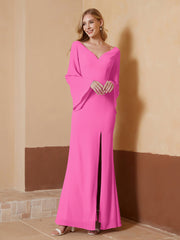 V-Ausschnitt Etui-Linie Chiffon Kleid mit Schlitz Azalee