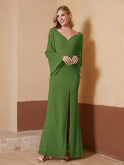V-Ausschnitt Etui-Linie Chiffon Kleid mit Schlitz Moos