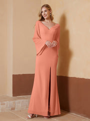 V-Ausschnitt Etui-Linie Chiffon Kleid mit Schlitz Papaya