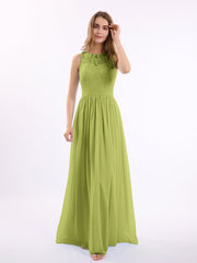 Spitze und Chiffon lange Kleider der Brautjungfern Klee