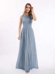 Spitze und Chiffon lange Kleider der Brautjungfern Staubiges Blau