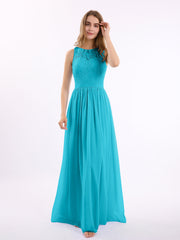 Spitze und Chiffon lange Kleider der Brautjungfern Jade