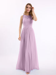 Spitze und Chiffon lange Kleider der Brautjungfern Blauregen