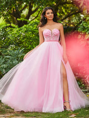 Ärmellos A-Linie Tüllkleid mit Transparentes Korsage Bonbonrosa