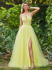 Ärmellos A-Linie Tüllkleid mit Transparentes Korsage Narzisse