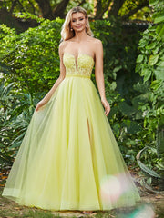 Ärmellos A-Linie Tüllkleid mit Transparentes Korsage Narzisse