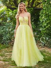 Ärmellos A-Linie Tüllkleid mit Transparentes Korsage Narzisse