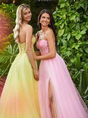 Ärmellos A-Linie Tüllkleid mit Transparentes Korsage Narzisse