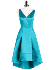 V-neck Satin Asymmetrisch Brautjungfernkleider Jade