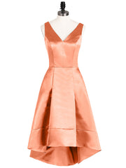 V-neck Satin Asymmetrisch Brautjungfernkleider Papaya