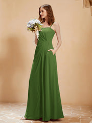 Quadratischer Ausschnitt Kleid mit Tasche Moos