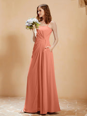 Quadratischer Ausschnitt Kleid mit Tasche Papaya