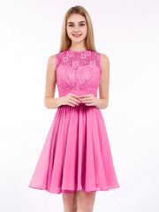 Illusion Ausschnitt Chiffon und Spitze Kleid Azalee