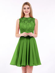 Illusion Ausschnitt Chiffon und Spitze Kleid Moos