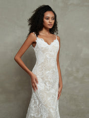 Spaghetti Träger Vintage Spitze Meerjungfrau Brautkleider Elfenbein