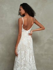 Spaghetti Träger Vintage Spitze Meerjungfrau Brautkleider Elfenbein