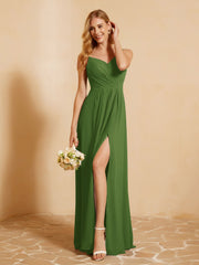 Herzform Plissee Bodenlang Kleid mit Schlitz Moos