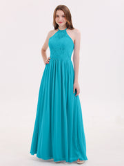 Chiffon Maxi Neckholder Kleid mit Spitze Mieder Jade