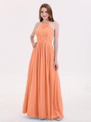 Chiffon Maxi Neckholder Kleid mit Spitze Mieder Papaya