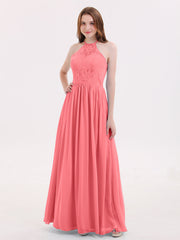 Chiffon Maxi Neckholder Kleid mit Spitze Mieder Wassermelone