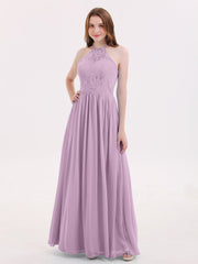 Chiffon Maxi Neckholder Kleid mit Spitze Mieder Blauregen