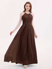 Lange Chiffon Neckholder Brautjungfernkleider Schokolade